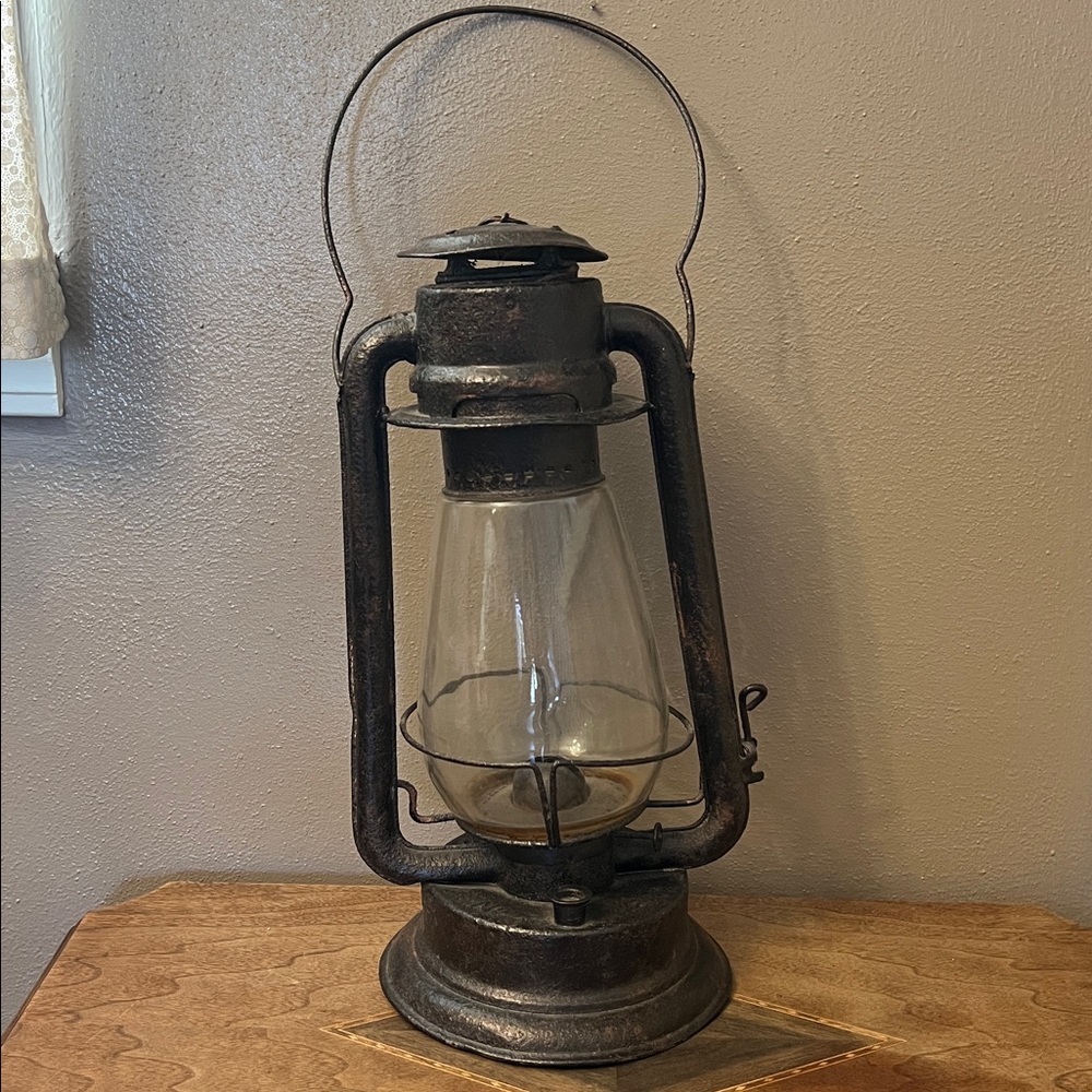 Vintage black glass and metal Lantern